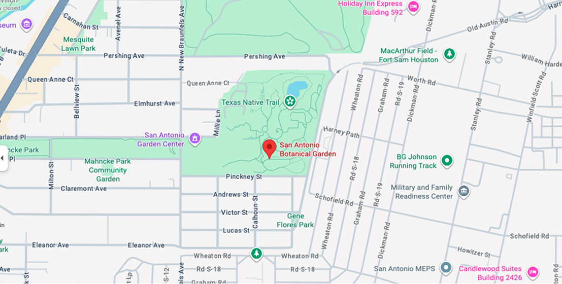 Parking and directions for San Antonio Botanical Garden map