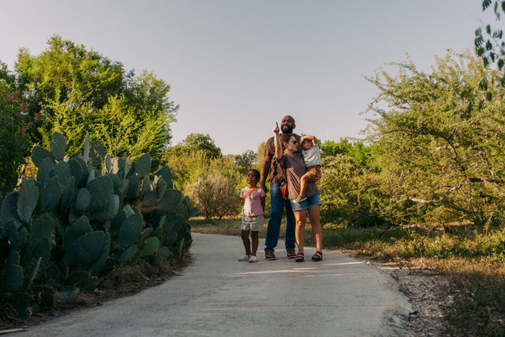 family on walking trail