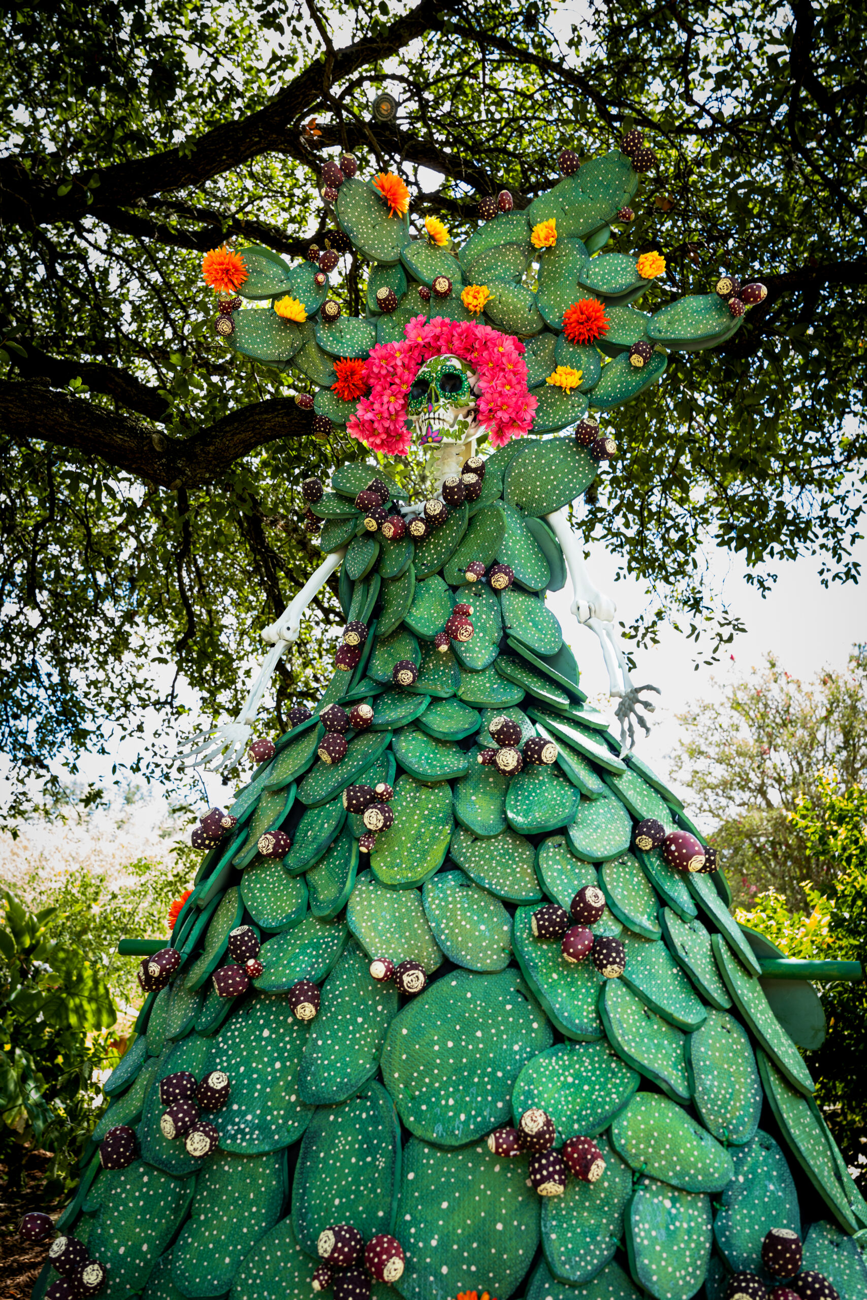 skeleton dressed as cactus sculpture